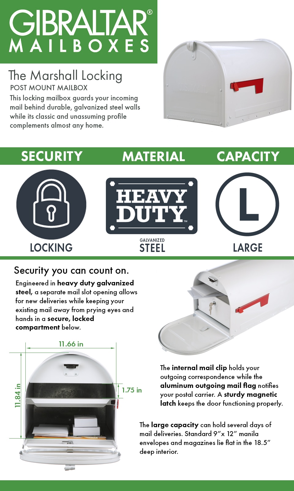 Gibraltar Mailboxes Marshall Large, Locking, Steel, PostMount Mailbox